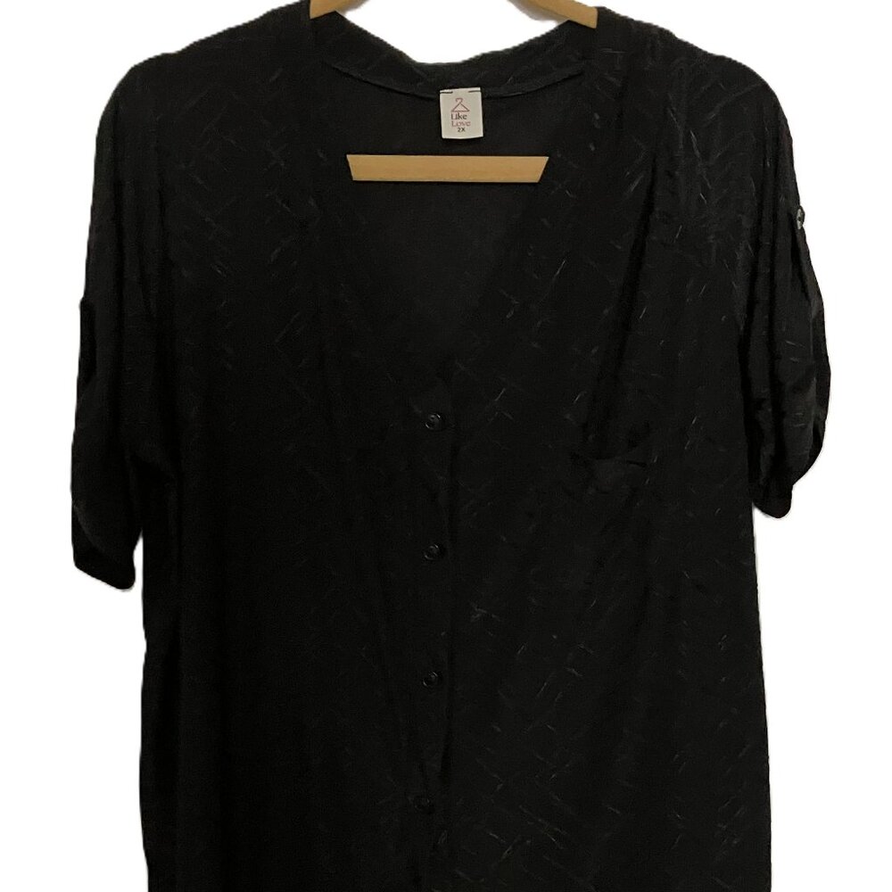 Like Love Black Short Sleeve Button-Up Women's Blouse Size 2X